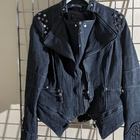 Chou Yatou black/gray denim moto jacket in Medium. - Picture 7 of 11